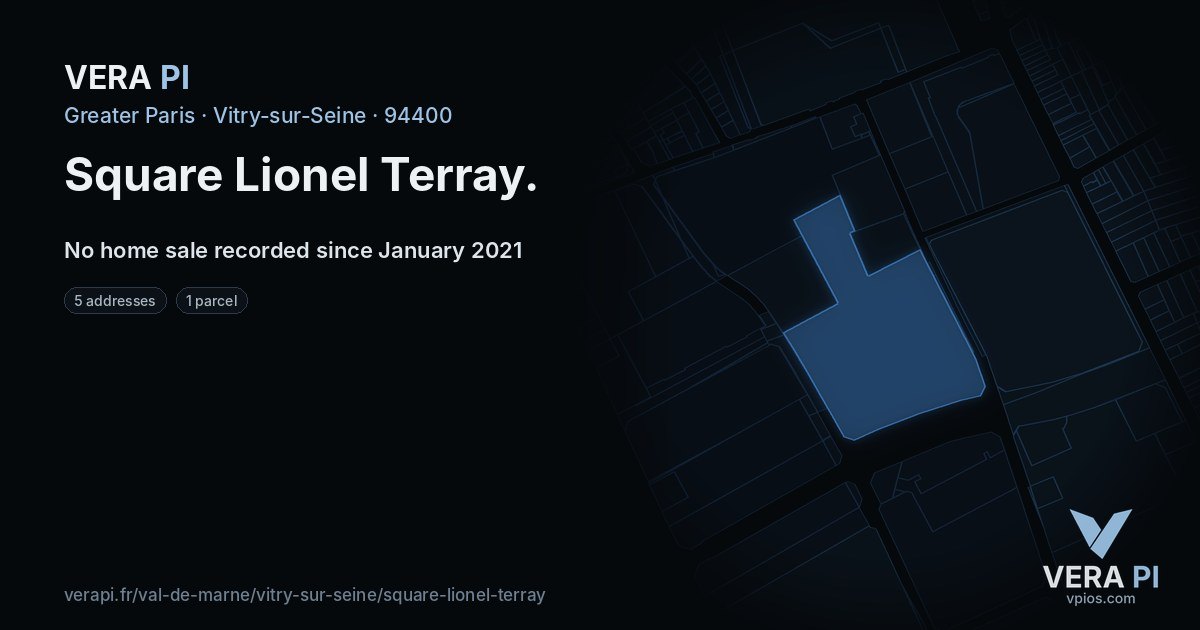 Square Lionel Terray, Vitry-sur-Seine at night – every parcel coloured by the prices around it, the street's own parcels lit