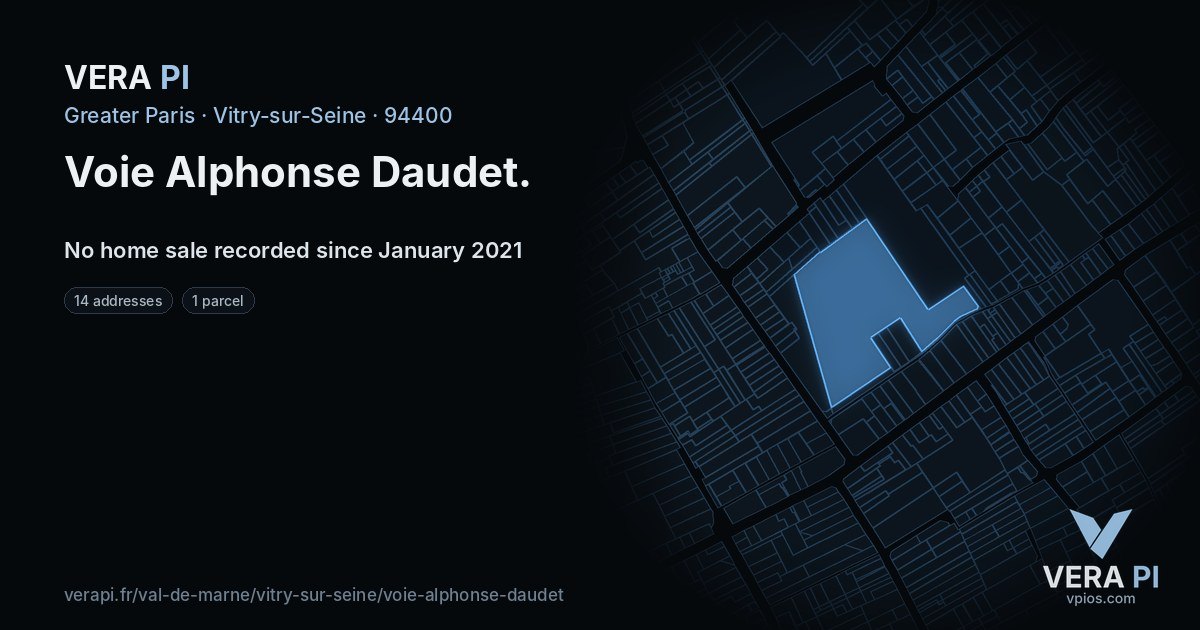 Voie Alphonse Daudet, Vitry-sur-Seine at night – every parcel coloured by the prices around it, the street's own parcels lit