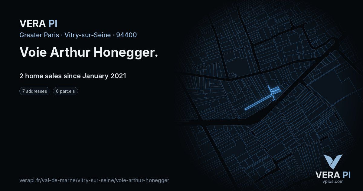 Voie Arthur Honegger, Vitry-sur-Seine at night – every parcel coloured by the prices around it, the street's own parcels lit