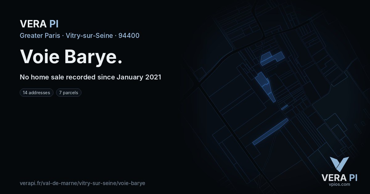 Voie Barye, Vitry-sur-Seine at night – every parcel coloured by the prices around it, the street's own parcels lit