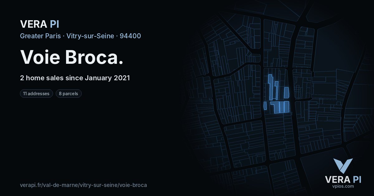 Voie Broca, Vitry-sur-Seine at night – every parcel coloured by the prices around it, the street's own parcels lit