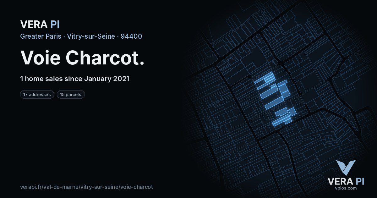 Voie Charcot, Vitry-sur-Seine at night – every parcel coloured by the prices around it, the street's own parcels lit