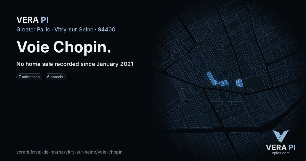 Voie Chopin, Vitry-sur-Seine at night – every parcel coloured by the prices around it, the street's own parcels lit