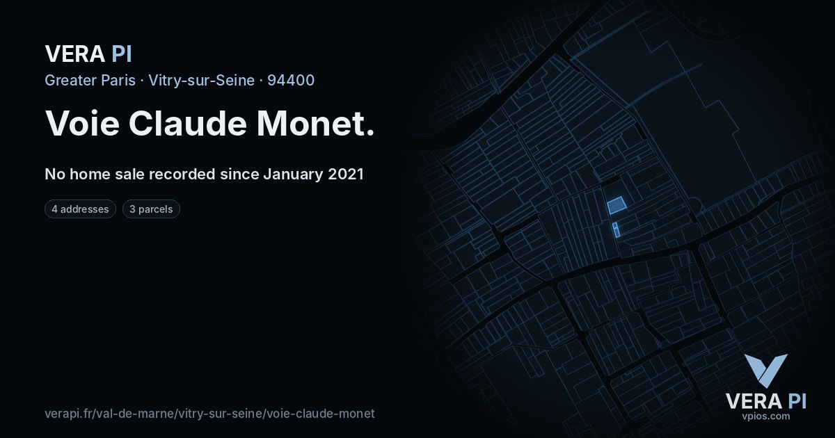 Voie Claude Monet, Vitry-sur-Seine at night – every parcel coloured by the prices around it, the street's own parcels lit