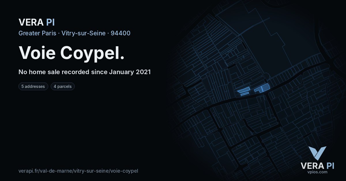 Voie Coypel, Vitry-sur-Seine at night – every parcel coloured by the prices around it, the street's own parcels lit