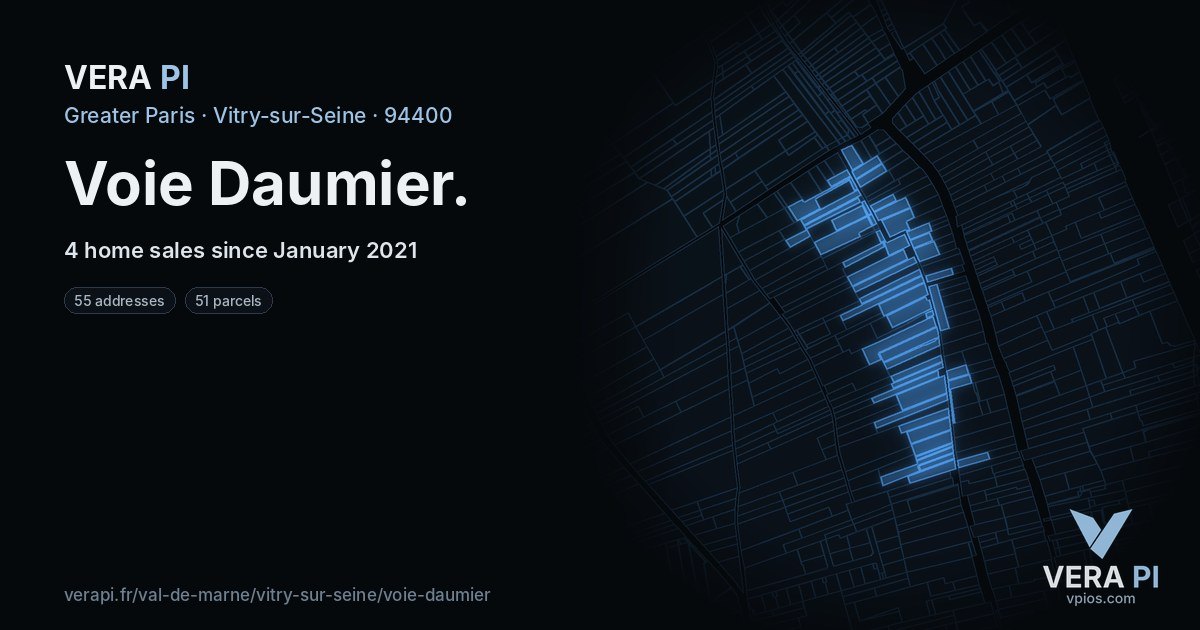 Voie Daumier, Vitry-sur-Seine at night – every parcel coloured by the prices around it, the street's own parcels lit