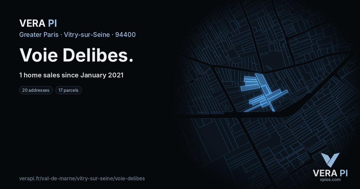 Voie Delibes, Vitry-sur-Seine at night – every parcel coloured by the prices around it, the street's own parcels lit
