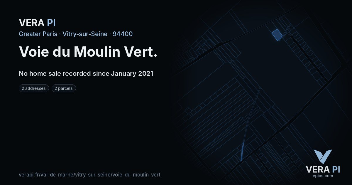 Voie du Moulin Vert, Vitry-sur-Seine at night – every parcel coloured by the prices around it, the street's own parcels lit