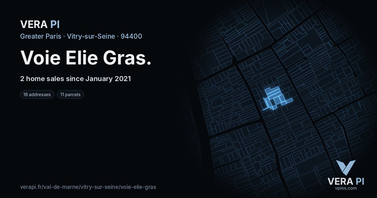 Voie Elie Gras, Vitry-sur-Seine at night – every parcel coloured by the prices around it, the street's own parcels lit