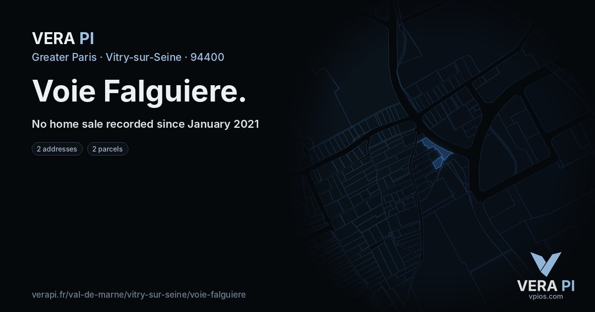 Voie Falguiere, Vitry-sur-Seine at night – every parcel coloured by the prices around it, the street's own parcels lit