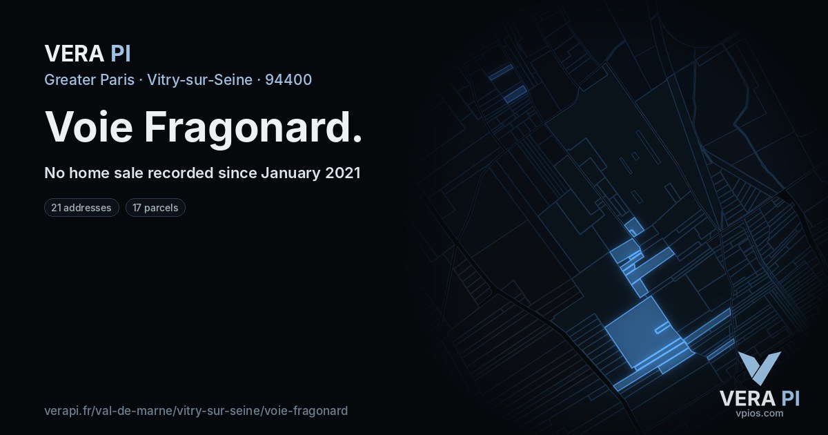 Voie Fragonard, Vitry-sur-Seine at night – every parcel coloured by the prices around it, the street's own parcels lit
