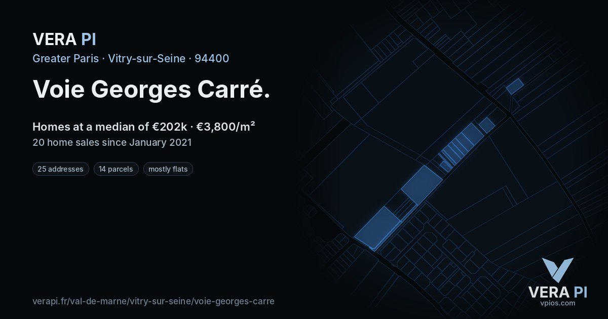 Voie Georges Carré, Vitry-sur-Seine at night – every parcel coloured by the prices around it, the street's own parcels lit
