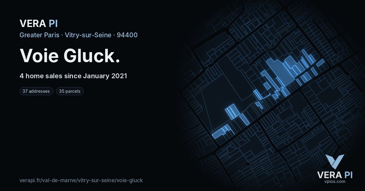 Voie Gluck, Vitry-sur-Seine at night – every parcel coloured by the prices around it, the street's own parcels lit