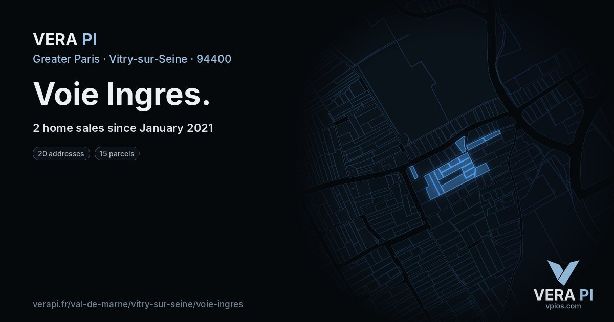Voie Ingres, Vitry-sur-Seine at night – every parcel coloured by the prices around it, the street's own parcels lit