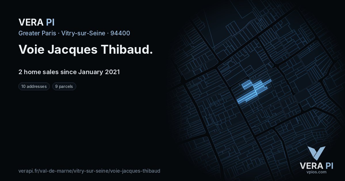 Voie Jacques Thibaud, Vitry-sur-Seine at night – every parcel coloured by the prices around it, the street's own parcels lit