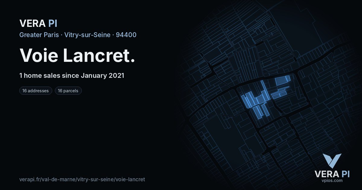 Voie Lancret, Vitry-sur-Seine at night – every parcel coloured by the prices around it, the street's own parcels lit