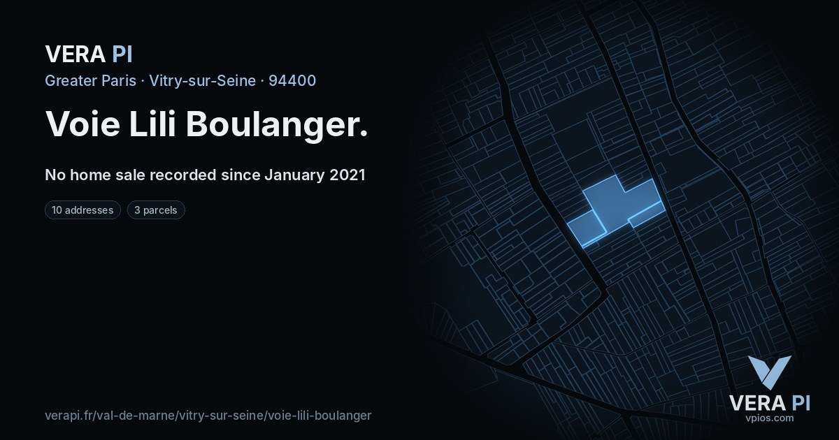 Voie Lili Boulanger, Vitry-sur-Seine at night – every parcel coloured by the prices around it, the street's own parcels lit