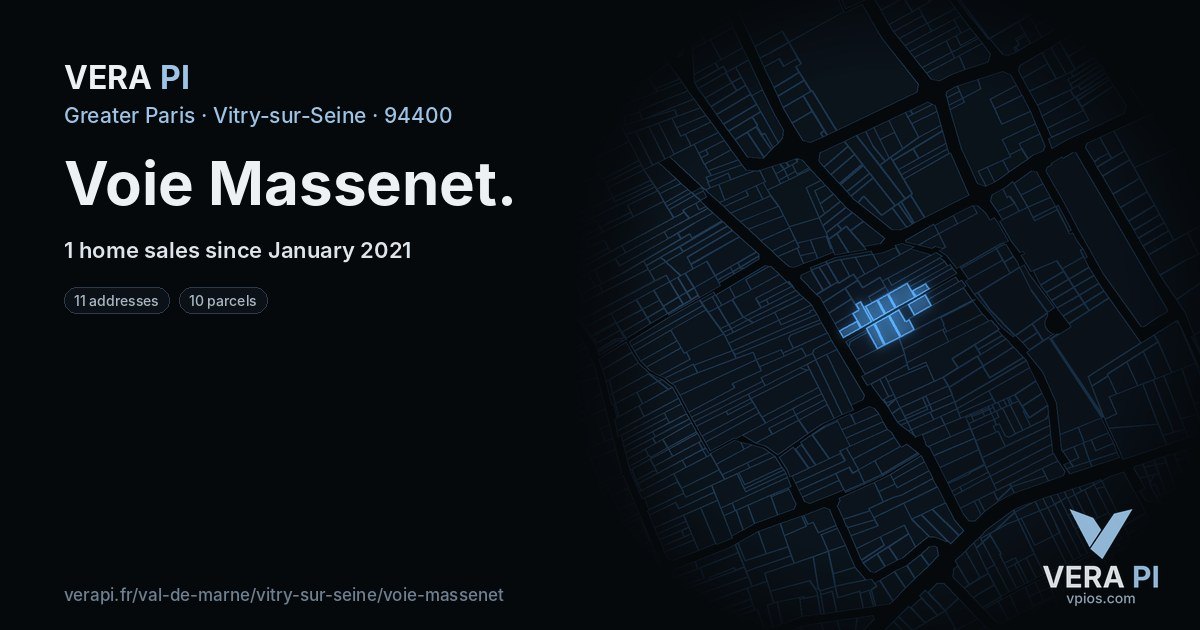 Voie Massenet, Vitry-sur-Seine at night – every parcel coloured by the prices around it, the street's own parcels lit