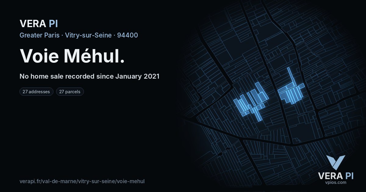 Voie Méhul, Vitry-sur-Seine at night – every parcel coloured by the prices around it, the street's own parcels lit