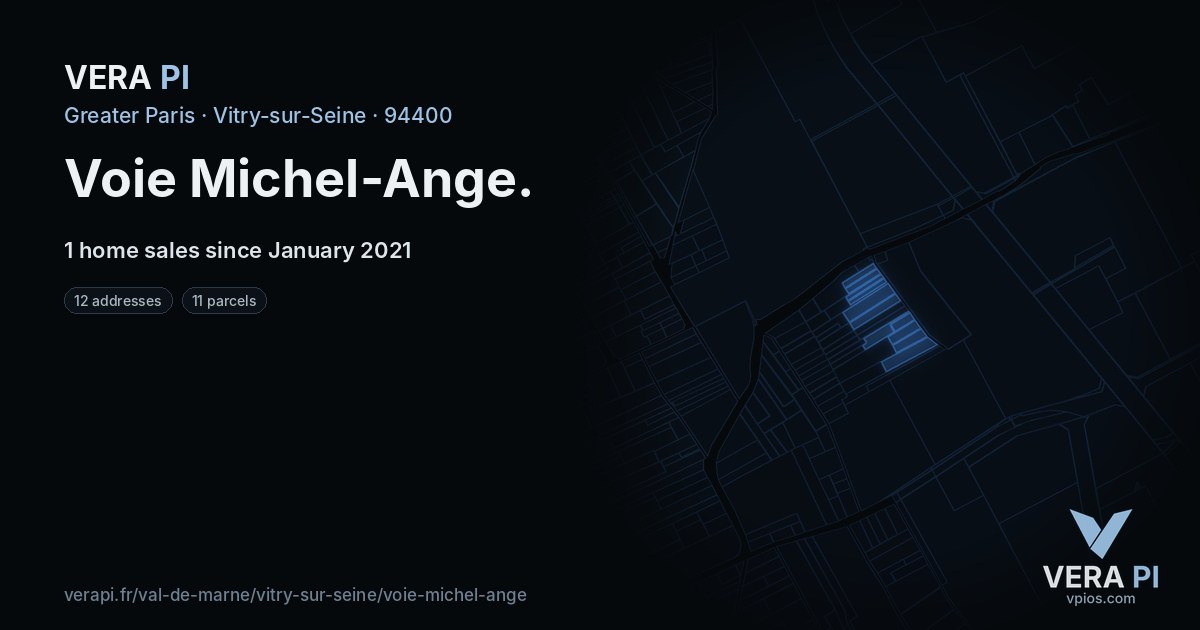 Voie Michel-Ange, Vitry-sur-Seine at night – every parcel coloured by the prices around it, the street's own parcels lit