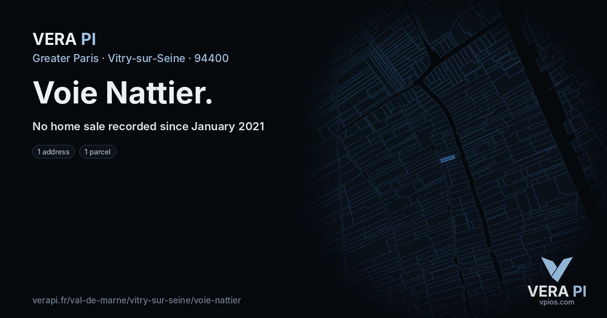Voie Nattier, Vitry-sur-Seine at night – every parcel coloured by the prices around it, the street's own parcels lit