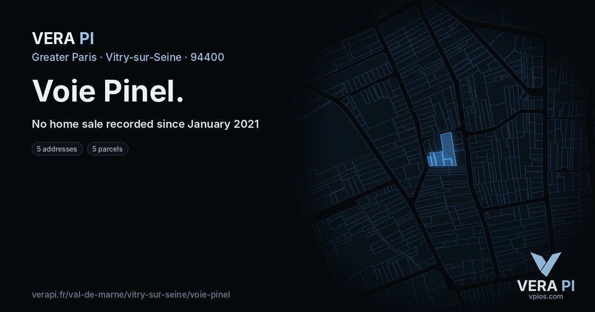 Voie Pinel, Vitry-sur-Seine at night – every parcel coloured by the prices around it, the street's own parcels lit