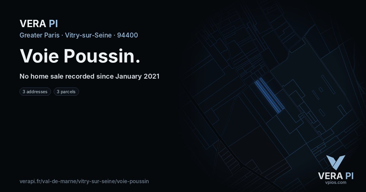 Voie Poussin, Vitry-sur-Seine at night – every parcel coloured by the prices around it, the street's own parcels lit