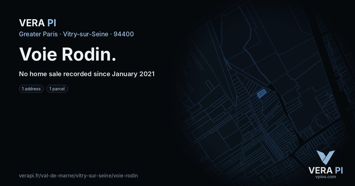 Voie Rodin, Vitry-sur-Seine at night – every parcel coloured by the prices around it, the street's own parcels lit