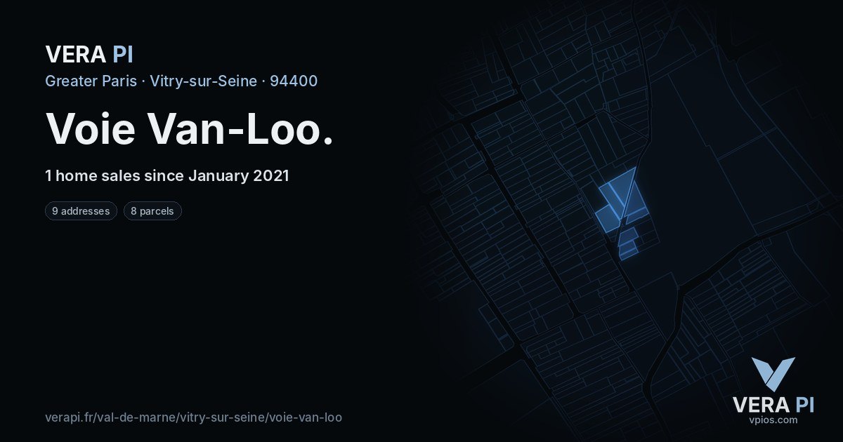 Voie Van-Loo, Vitry-sur-Seine at night – every parcel coloured by the prices around it, the street's own parcels lit