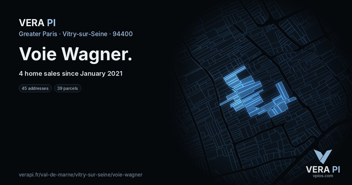 Voie Wagner, Vitry-sur-Seine at night – every parcel coloured by the prices around it, the street's own parcels lit