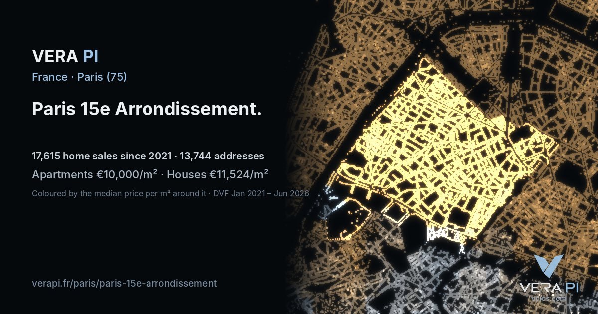 Allée des Cygnes, 15e arrondissement at night – every parcel coloured by the prices around it, the street's own parcels lit