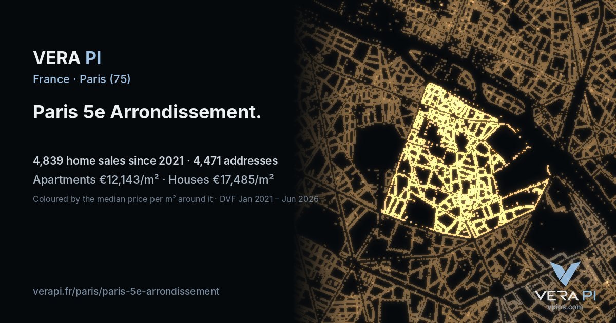 Port de Montebello, 5e arrondissement at night – every parcel coloured by the prices around it, the street's own parcels lit