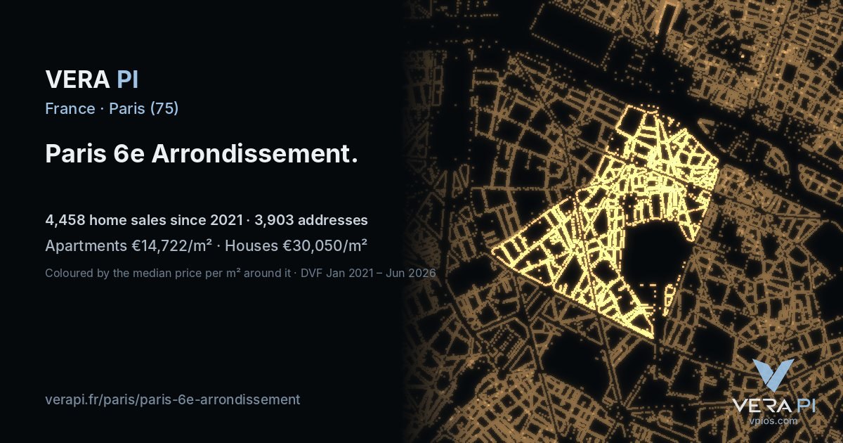 Port des Saints-Pères, 6e arrondissement at night – every parcel coloured by the prices around it, the street's own parcels lit