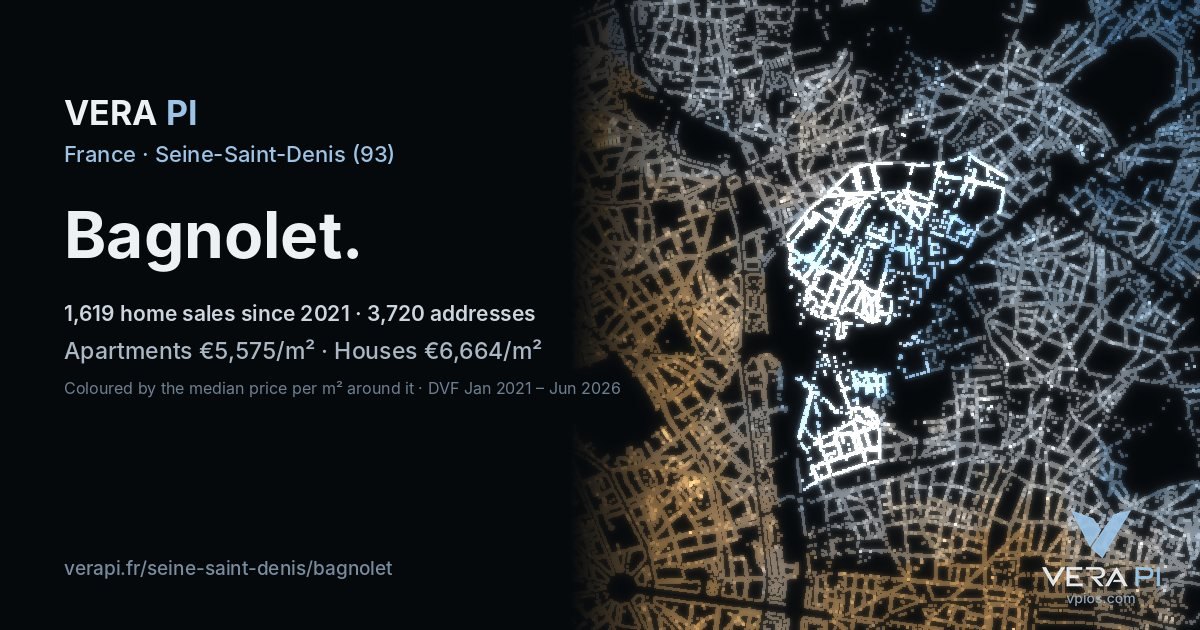 Place Salvador Allende, Bagnolet at night – every parcel coloured by the prices around it, the street's own parcels lit