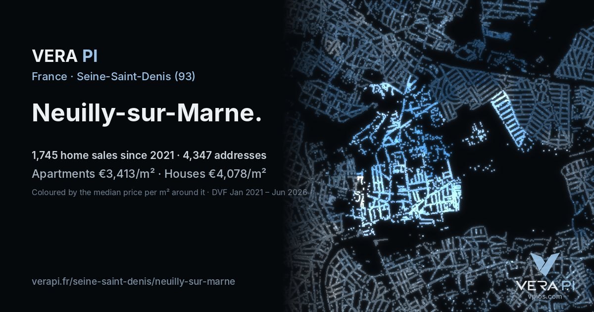 Place Stalingrad, Neuilly-sur-Marne at night – every parcel coloured by the prices around it, the street's own parcels lit