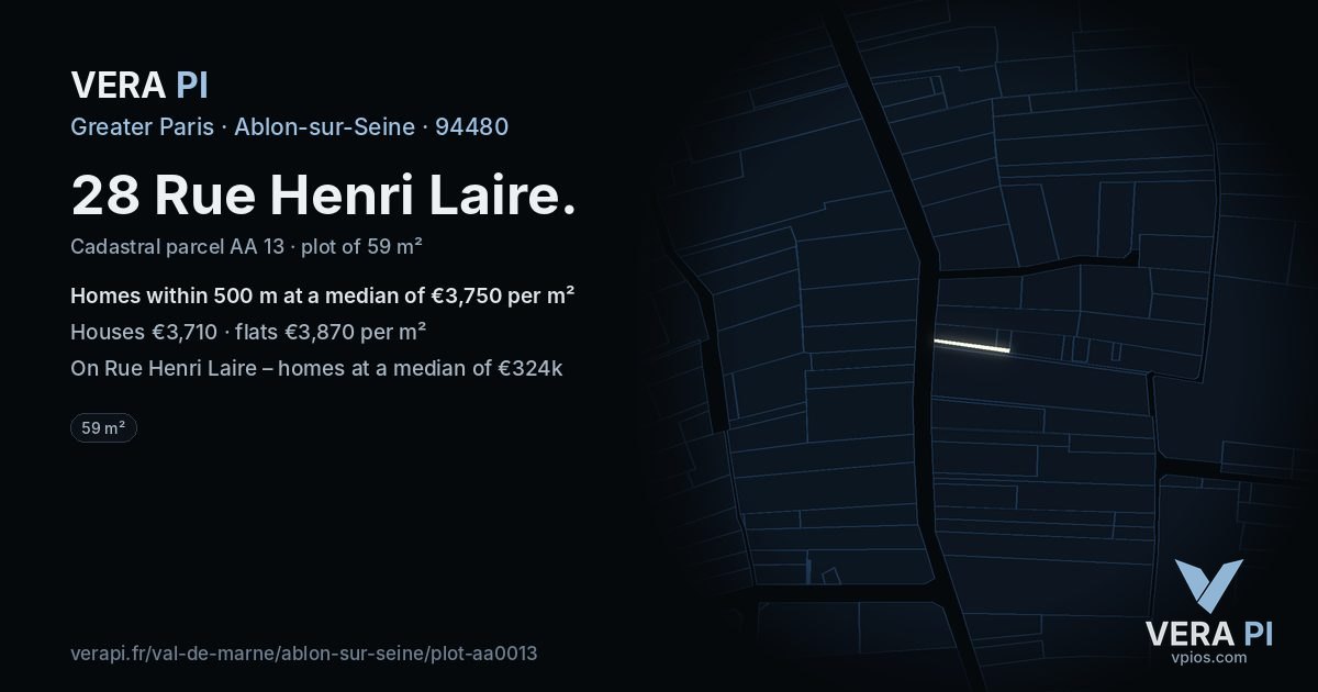 28 Rue Henri Laire, Ablon-sur-Seine at night – the plot lit, the parcels around coloured by the prices near them