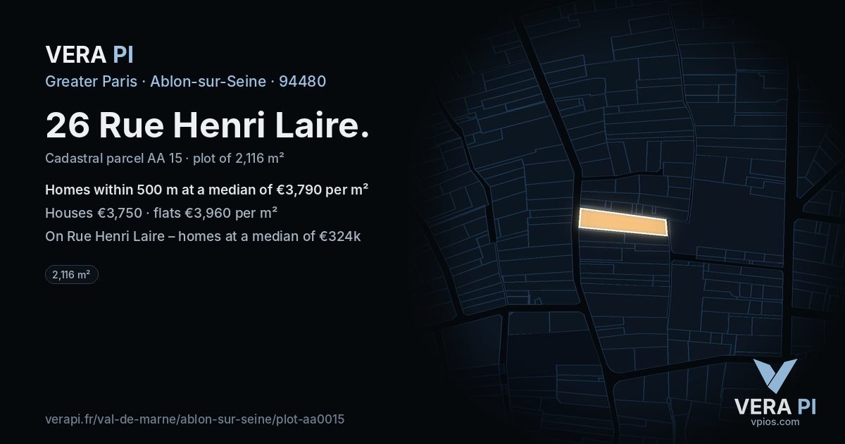 26 Rue Henri Laire, Ablon-sur-Seine at night – the plot lit, the parcels around coloured by the prices near them