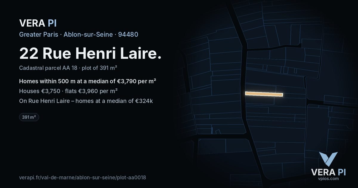 22 Rue Henri Laire, Ablon-sur-Seine at night – the plot lit, the parcels around coloured by the prices near them