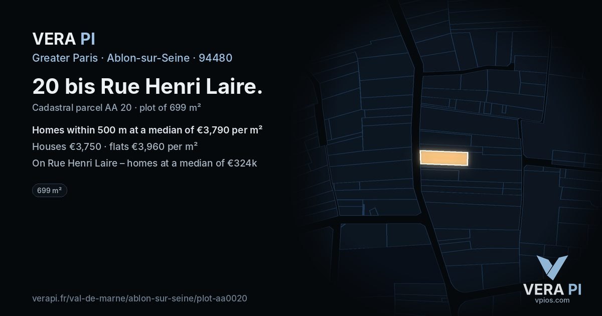20 bis Rue Henri Laire, Ablon-sur-Seine at night – the plot lit, the parcels around coloured by the prices near them