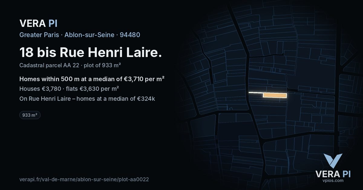 18 bis Rue Henri Laire, Ablon-sur-Seine at night – the plot lit, the parcels around coloured by the prices near them