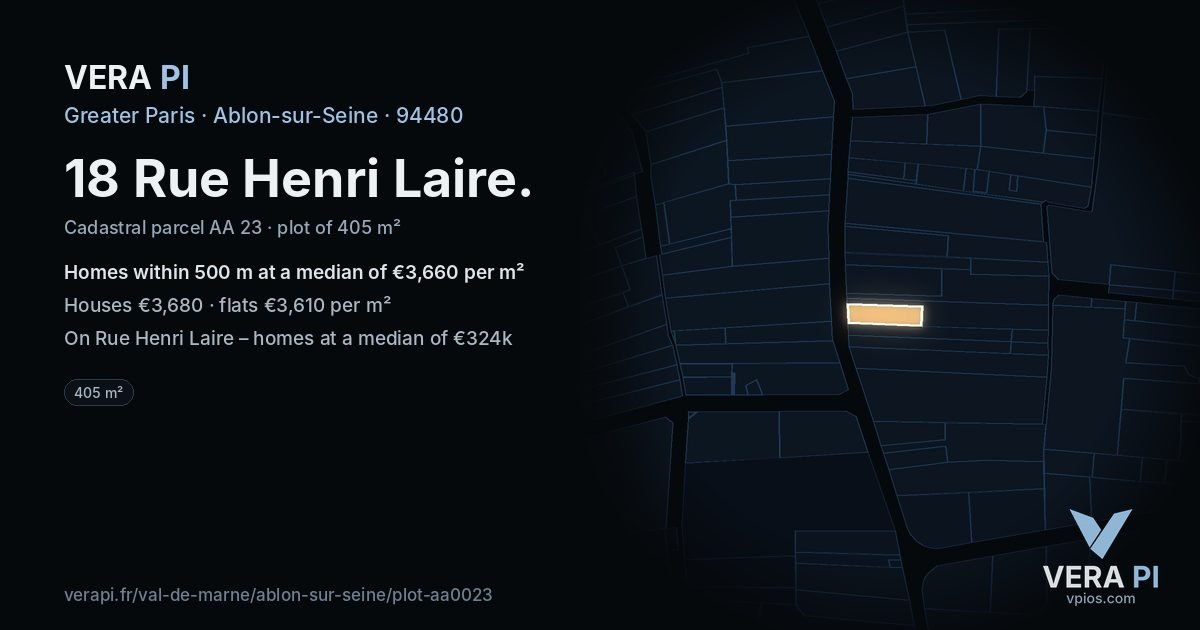 18 Rue Henri Laire, Ablon-sur-Seine at night – the plot lit, the parcels around coloured by the prices near them