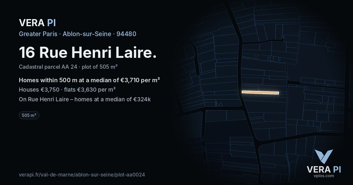 16 Rue Henri Laire, Ablon-sur-Seine at night – the plot lit, the parcels around coloured by the prices near them