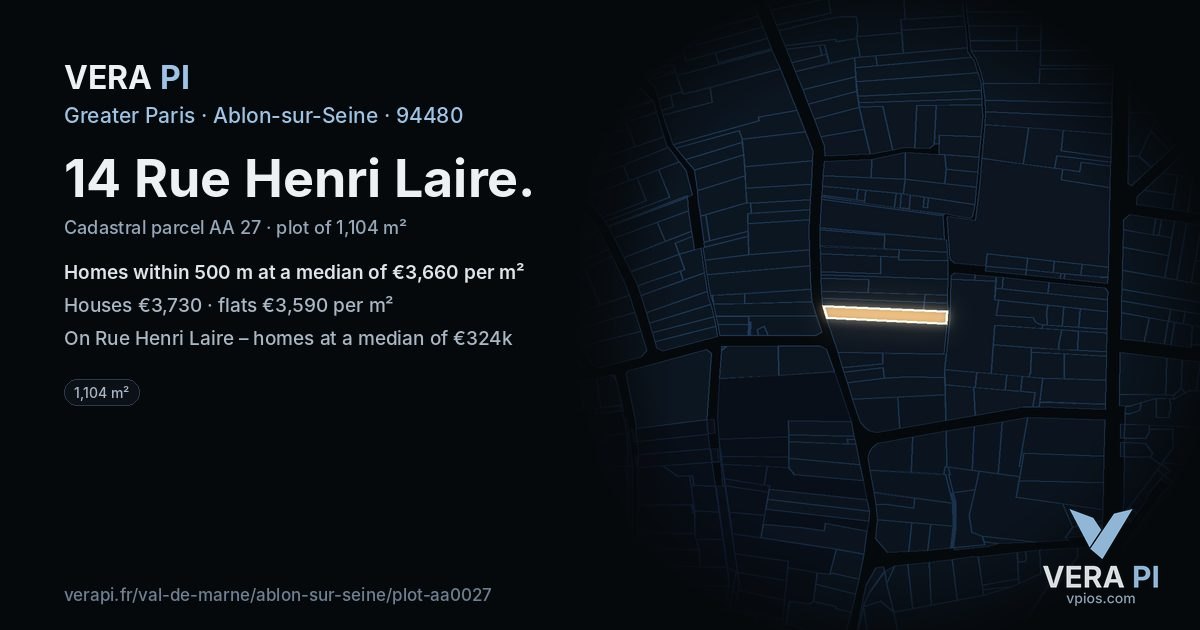 14 Rue Henri Laire, Ablon-sur-Seine at night – the plot lit, the parcels around coloured by the prices near them