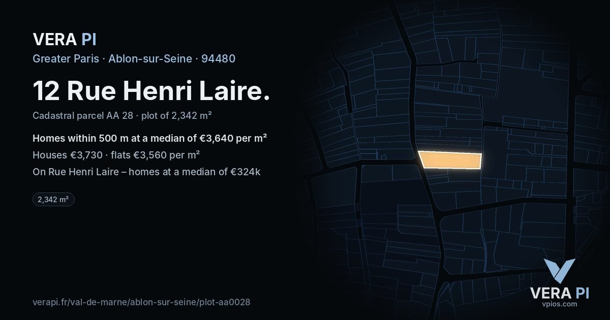 12 Rue Henri Laire, Ablon-sur-Seine at night – the plot lit, the parcels around coloured by the prices near them