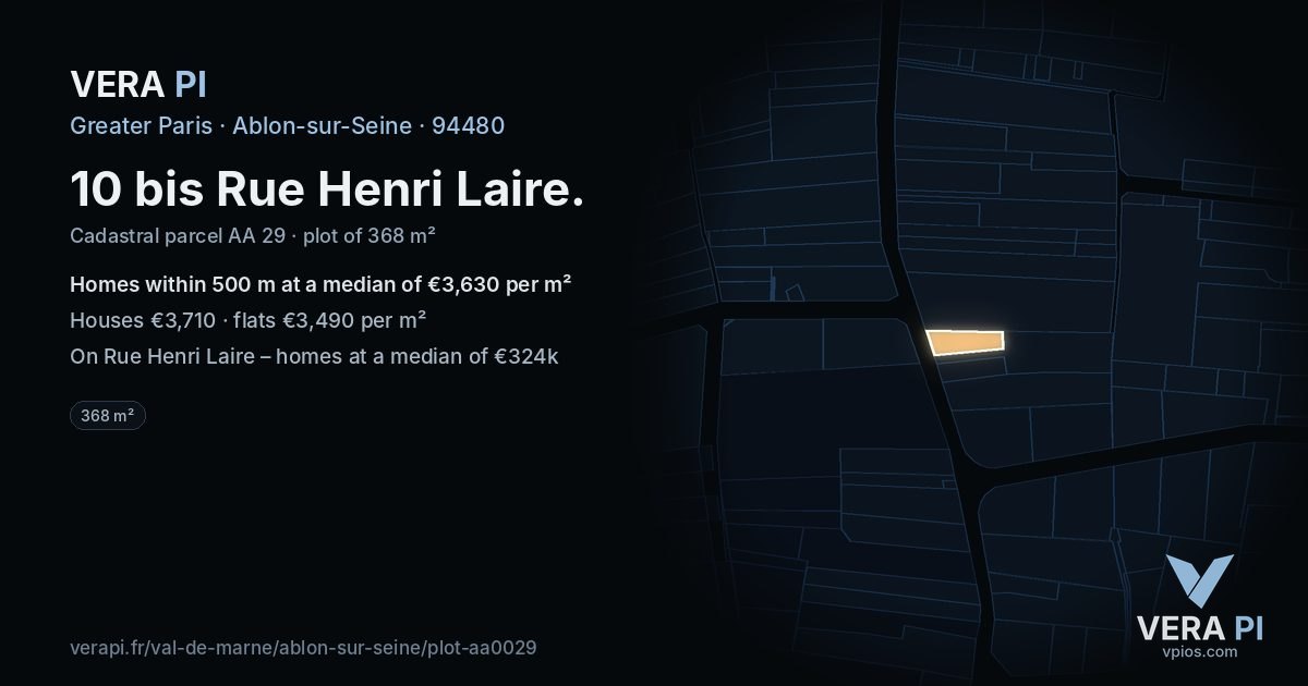 10 bis Rue Henri Laire, Ablon-sur-Seine at night – the plot lit, the parcels around coloured by the prices near them