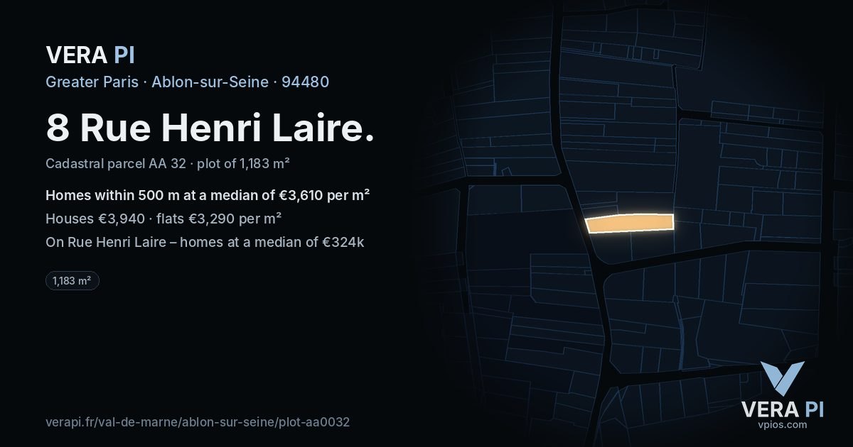 8 Rue Henri Laire, Ablon-sur-Seine at night – the plot lit, the parcels around coloured by the prices near them
