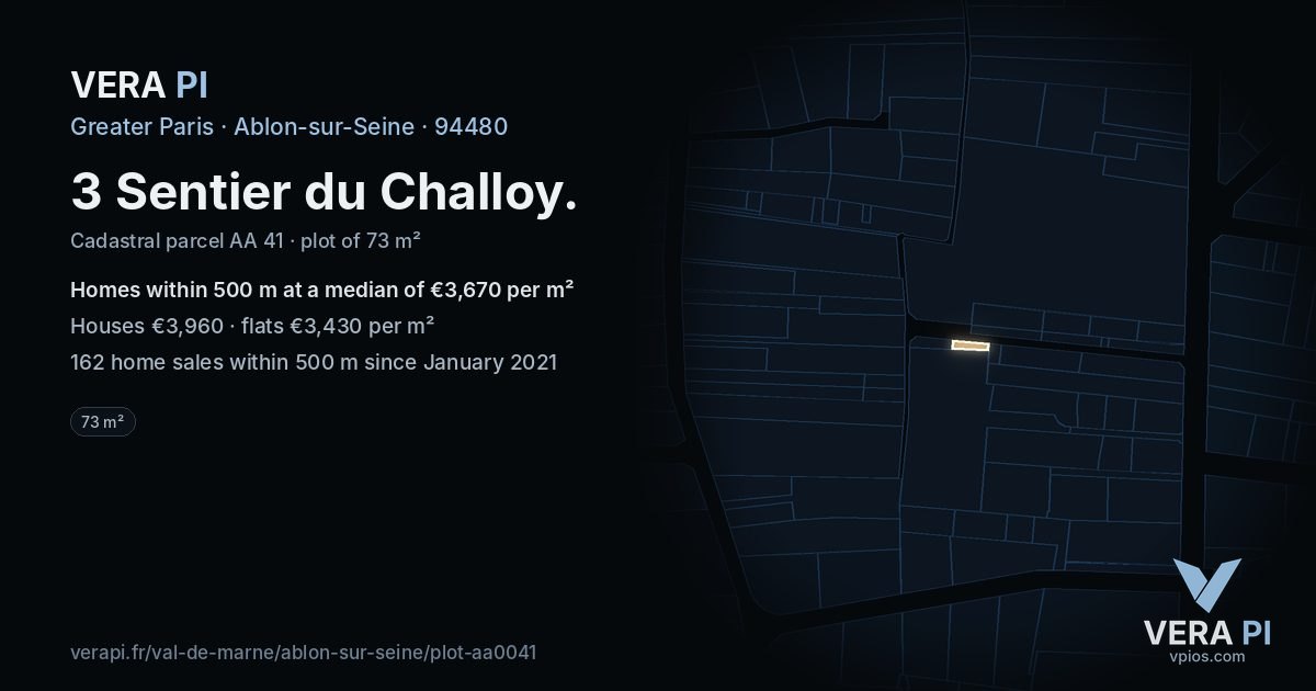 3 Sentier du Challoy, Ablon-sur-Seine at night – the plot lit, the parcels around coloured by the prices near them