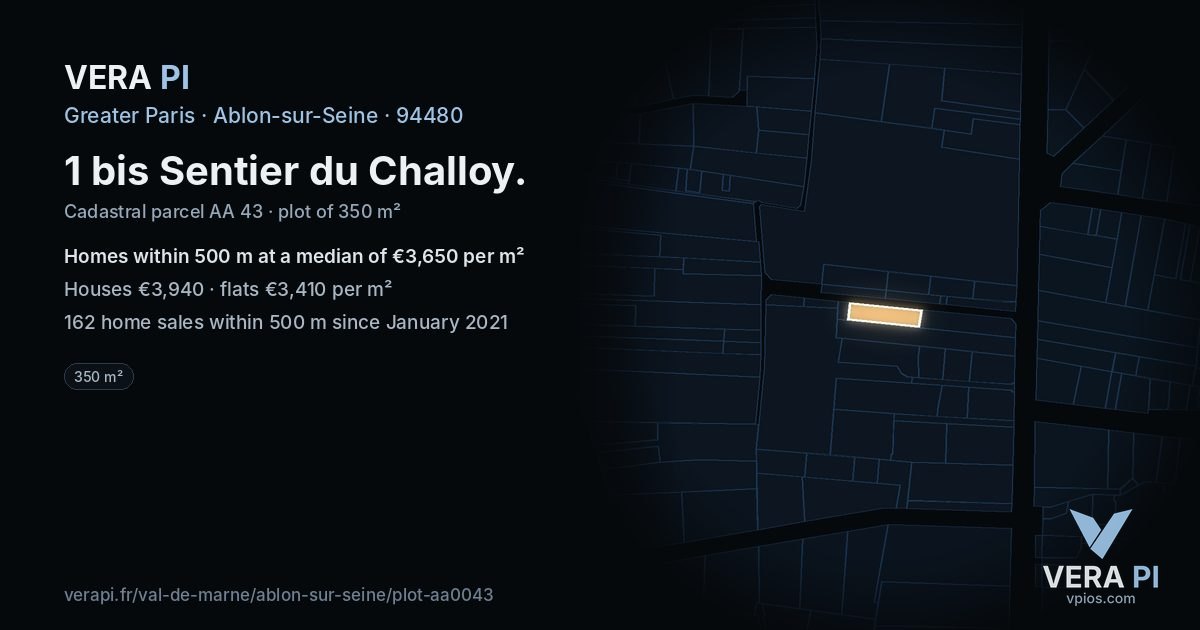 1 bis Sentier du Challoy, Ablon-sur-Seine at night – the plot lit, the parcels around coloured by the prices near them