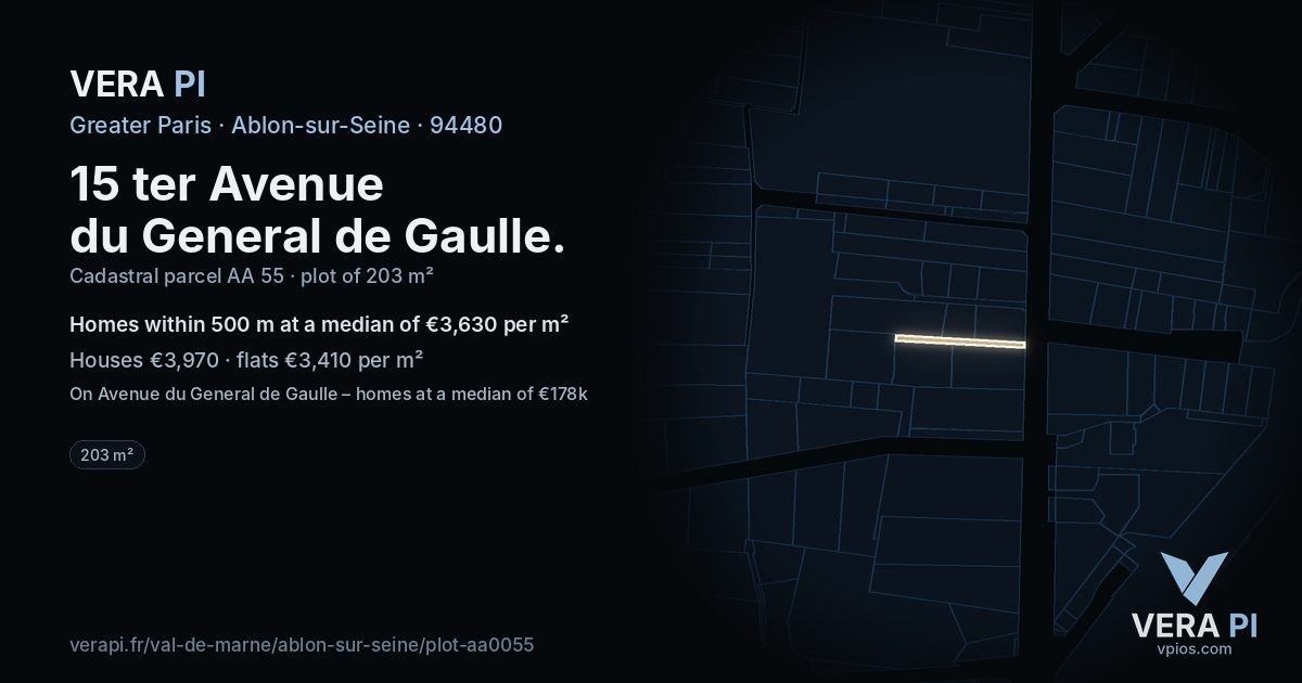 15 ter Avenue du General de Gaulle, Ablon-sur-Seine at night – the plot lit, the parcels around coloured by the prices near them
