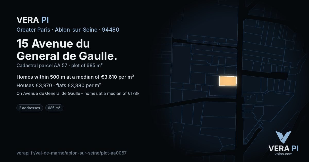 15 Avenue du General de Gaulle, Ablon-sur-Seine at night – the plot lit, the parcels around coloured by the prices near them